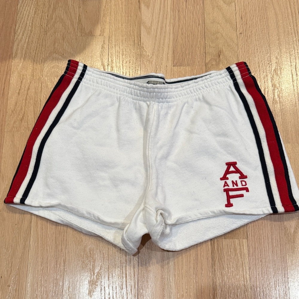 Abercrombie & Fitch Women's Athletic Shorts in White with Red and Black Accents